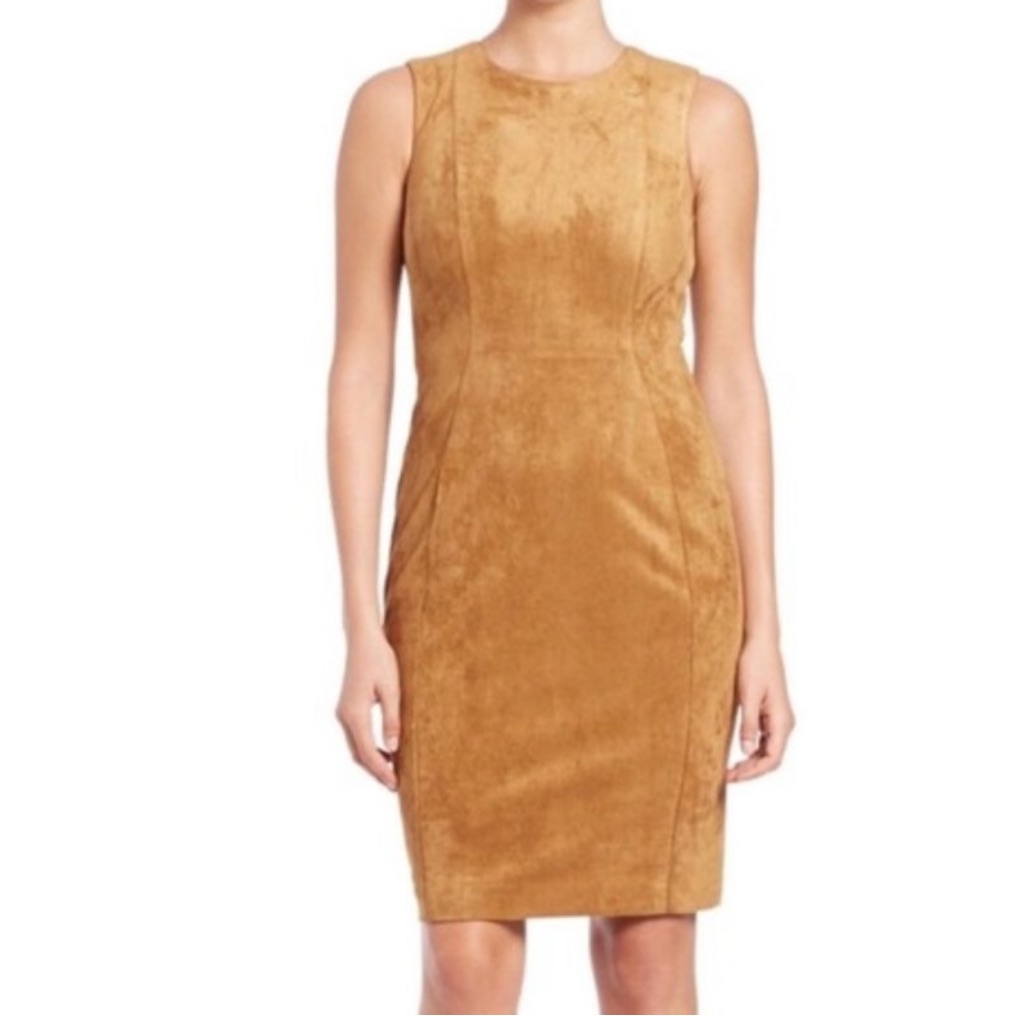 . Calvin Klein Faux Suede Sleeveless Sheath Dress